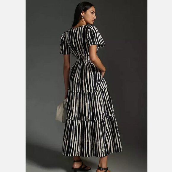 Anthropologie 1X The Somerset Maxi Dress Carbon Black Stripes Nwt Plus Size - Picture 5 of 8